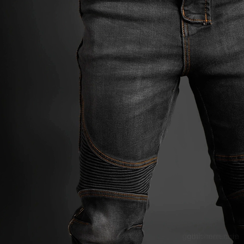 Gothic Biker Schutzjeans Farbvergleich Vorder- und Rückseite Hellblau Schwarz