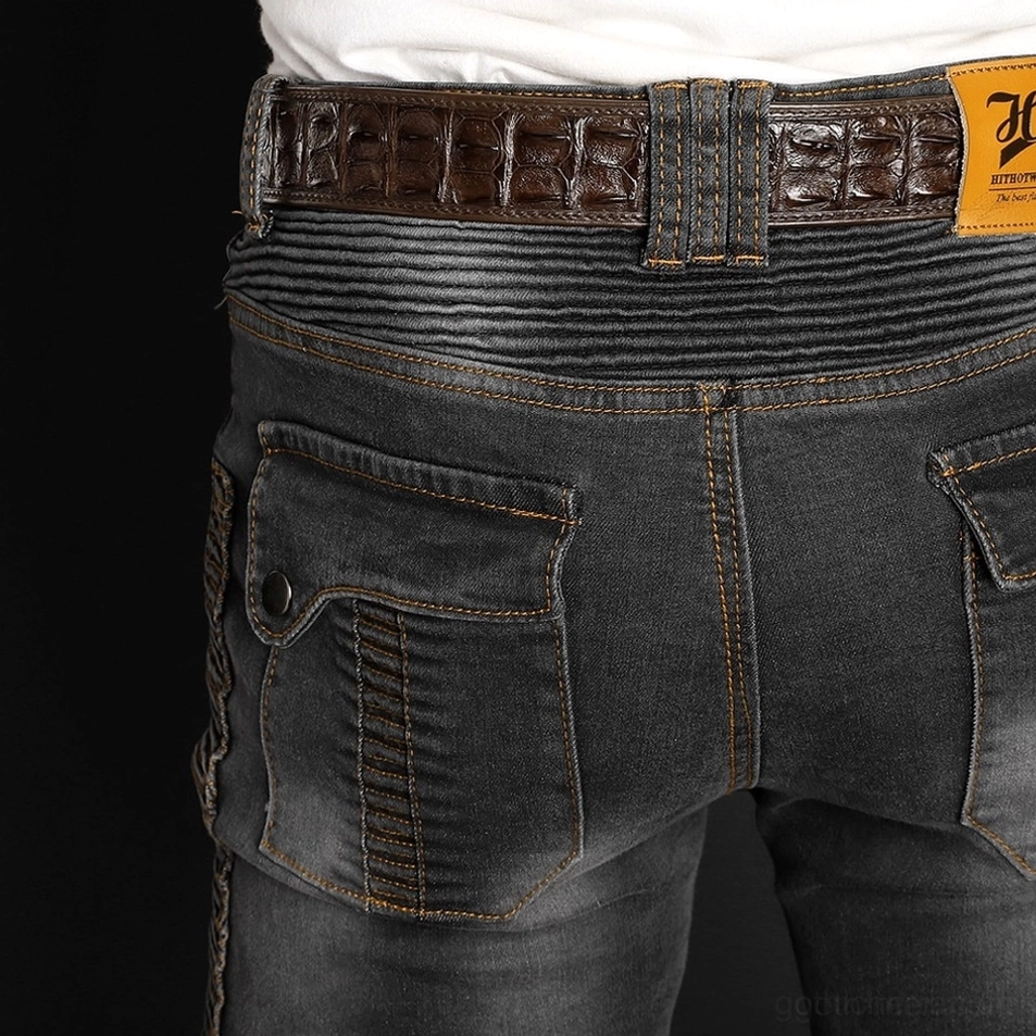 Gothic Biker Schutzjeans Hellblau Taillenband-Detail Schutzausrüstung Hardware Design