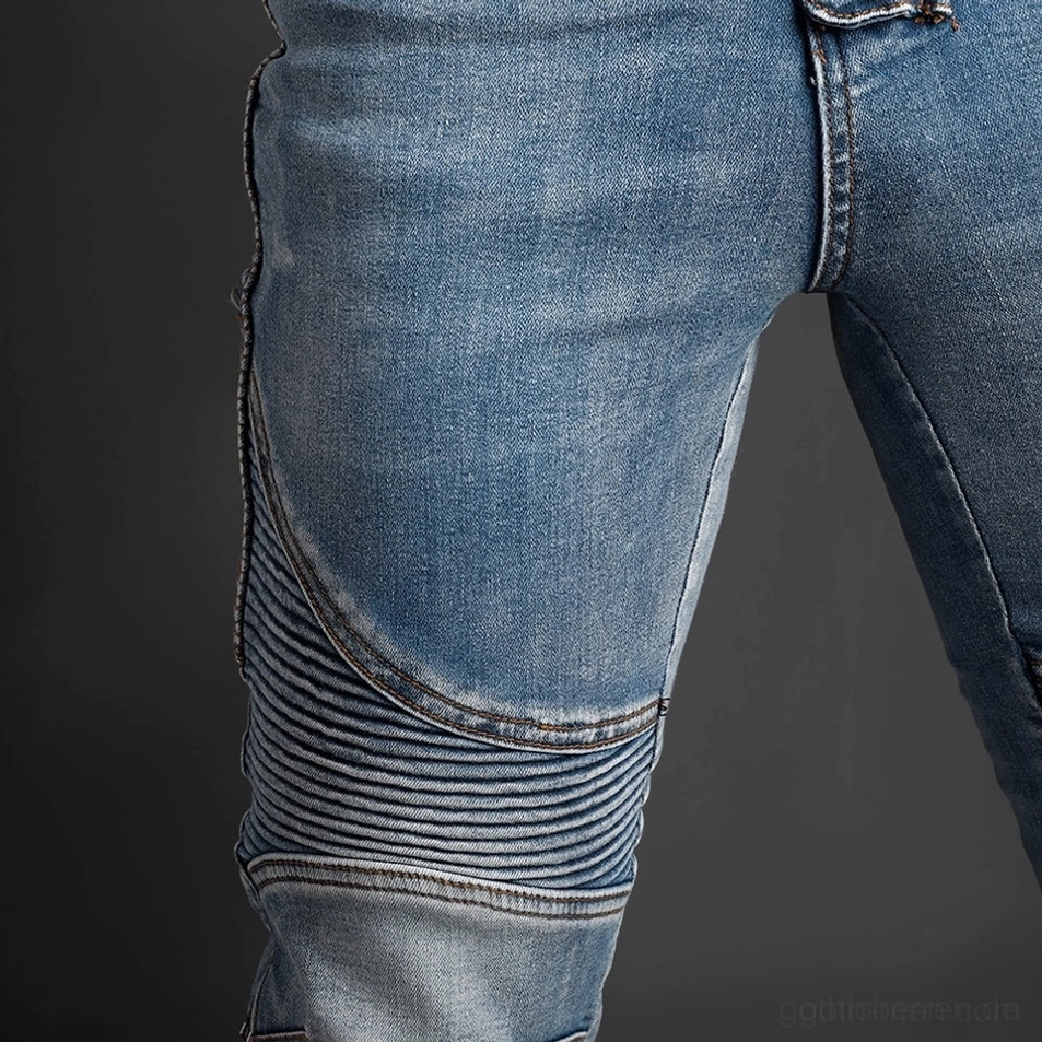 Gothic Biker Schutzjeans Schwarz mit Ledergürtel Motorrad-Stil Anzieh-Guide