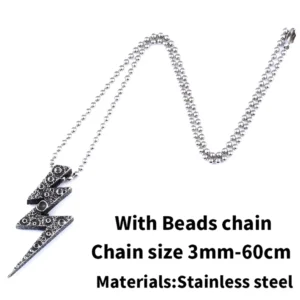 Komplette Gothic Blitzpfeil Halskette mit 3mm Perlenkette, 60cm Länge aus 316L Edelstahl, unisex Statement Jewelry für Dark Fashion und Gothic Ästhetik