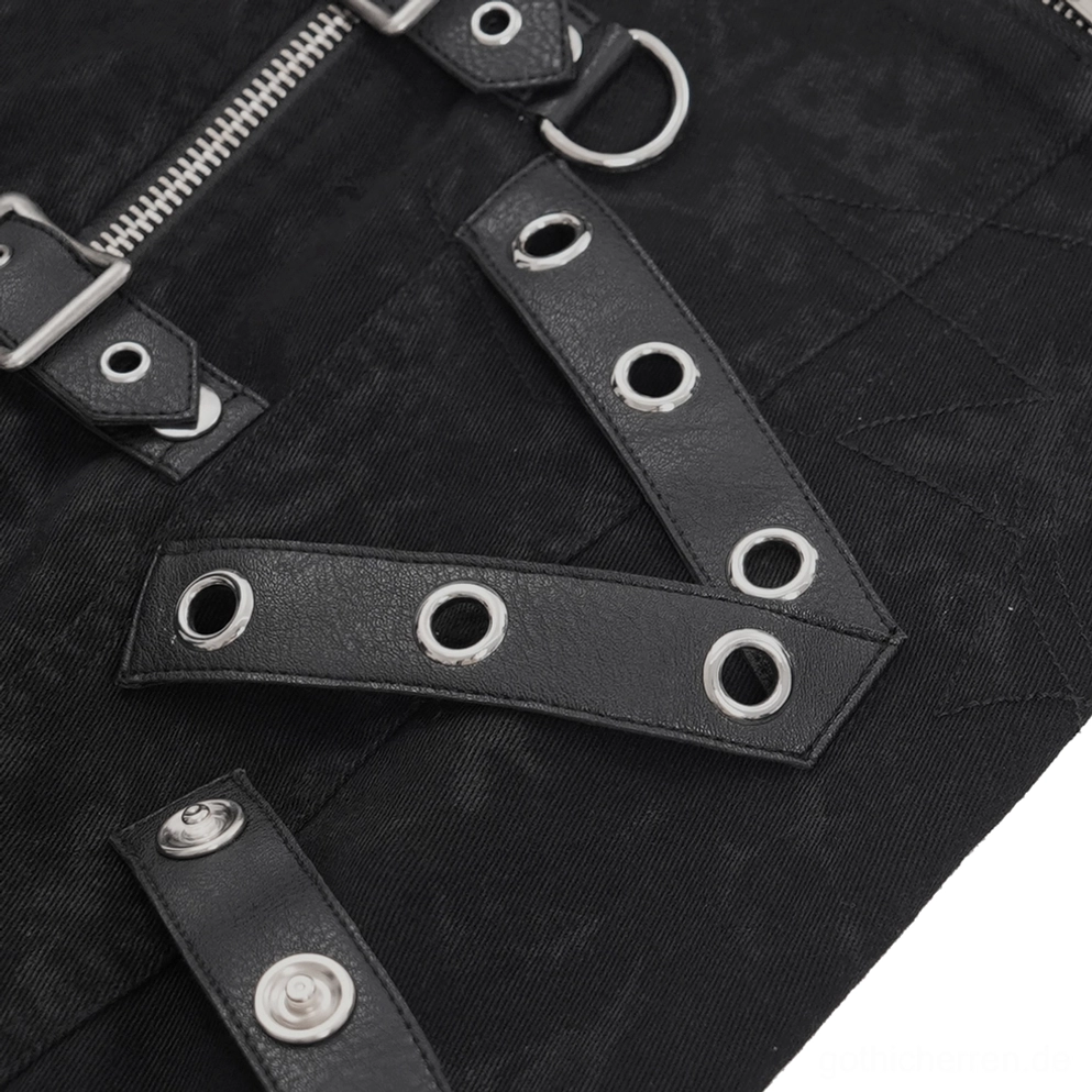 Gothic Buckle Weste Styling Detail Ansicht Reißverschlussmechanismus und Metallhardware Platzierung Kunstleder