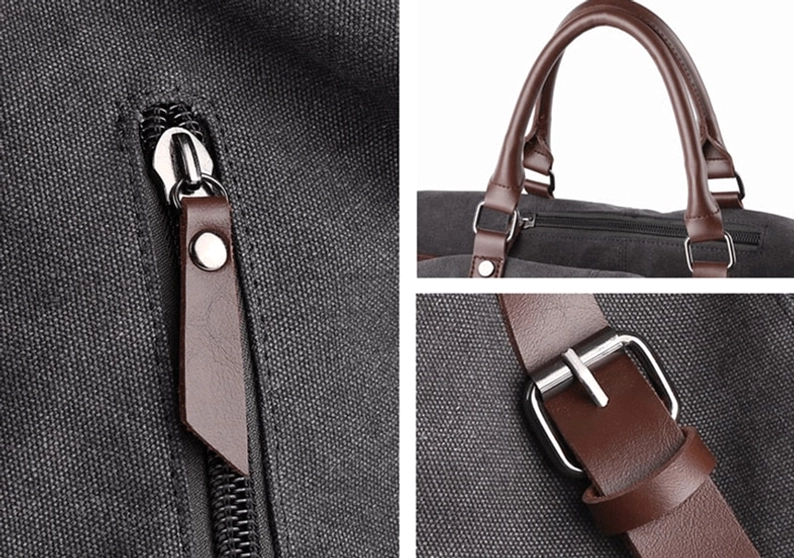 Gothic Canvas Reisetasche Lederbesatz Patina-Alterung und authentische Verwitterung Detail zeigt zeitlose Qualität und Handwerkskunst