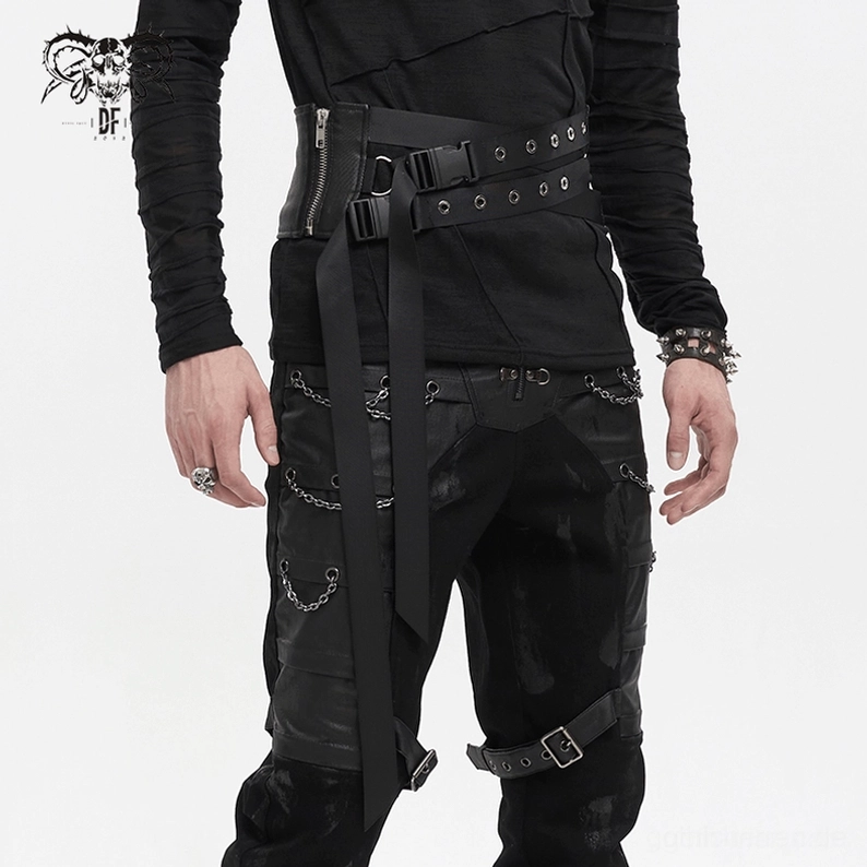Produktpräsentation des gotischen Decussate-Ösenschärpen-Korsettgürtels in Schwarz, zeigt Korsett-Stil-Taillenschärpen-Design und Ästhetik