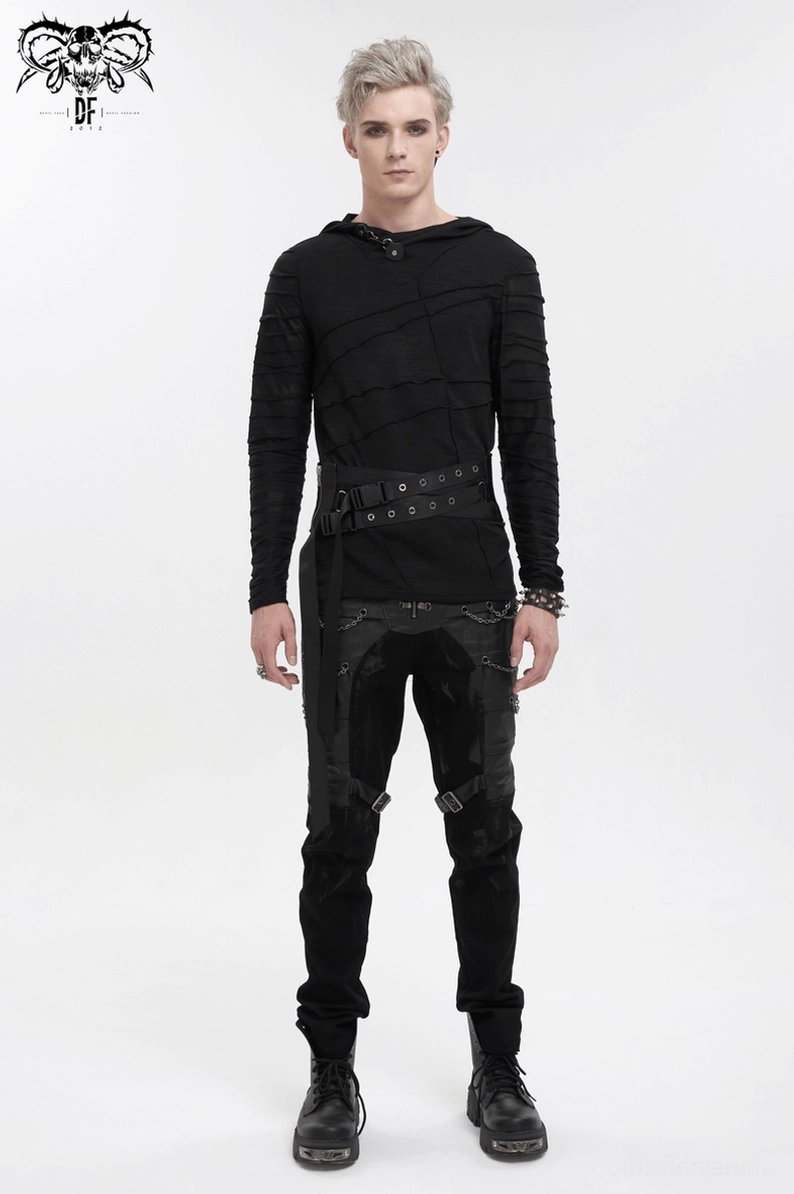 Vollständige Produktansicht des gotischen Decussate-Ösenschärpen-Korsettgürtels, zeigt Alternative-Punk-Mode-Accessoires für Herren und Styling