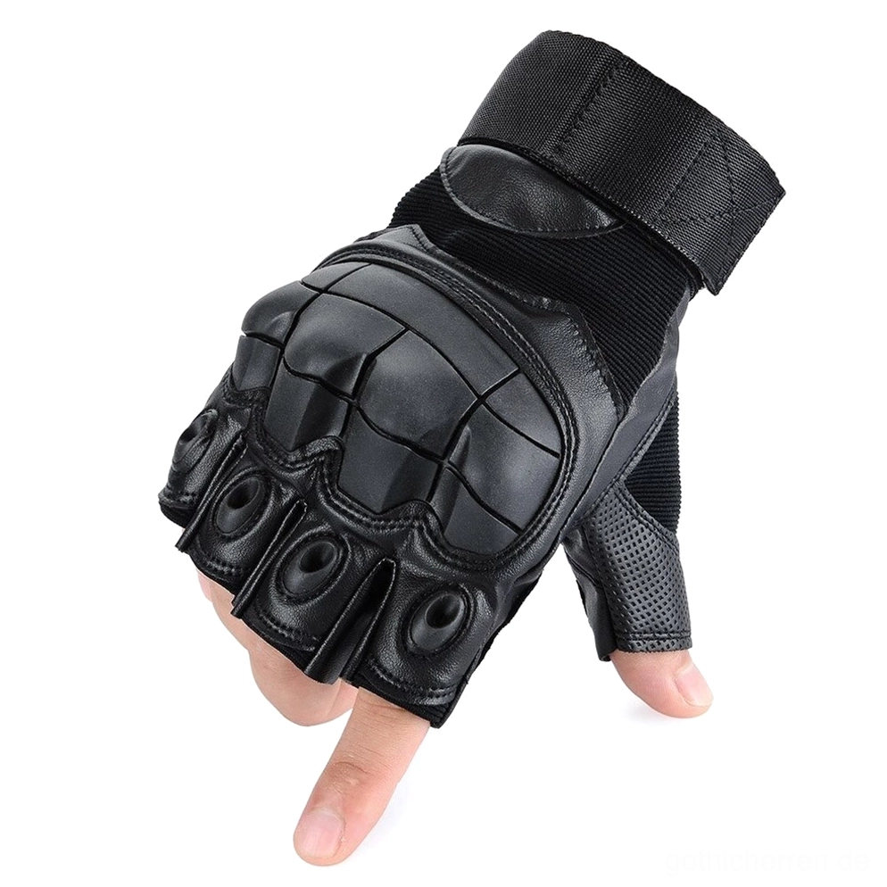 Schwarze matte PU-Leder fingerlose Tactical Handschuhe mit gepolsterten Knöcheln und fingerloser Schnittform, atmungsaktive Vents, verstellbarer Velcro-Riemen, perfekt für gotische Urban Exploration, Gaming und Alternative Nachtleben