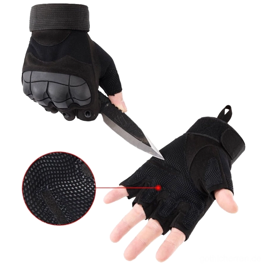 Halbe Finger taktische Combat-Handschuhe Größentabelle mit Messspezifikationen für Mittel, Groß und Extragroß Größenoptionen