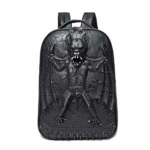 Schwarzer wasserdichter Gothic Fledermaus Rucksack mit glänzendem 3D-Relief-Design und Metallnieten-Verzierungen