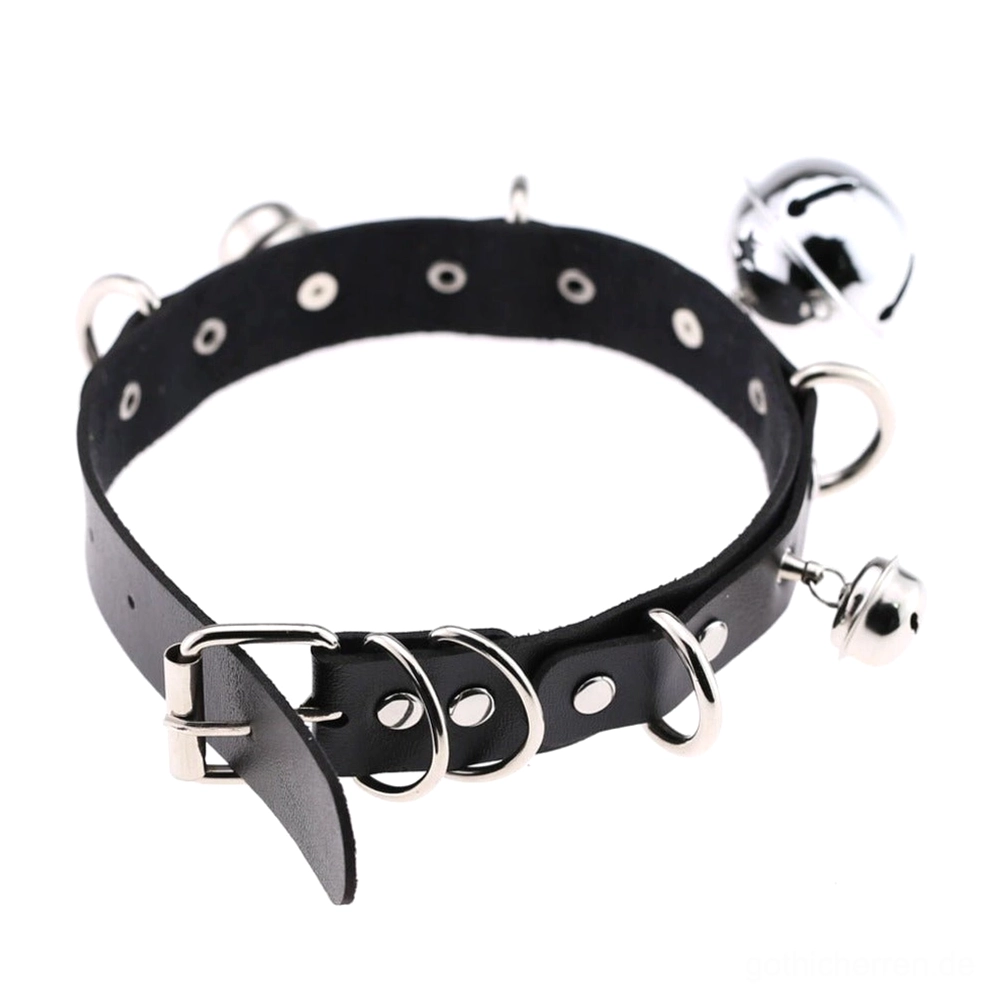 Gothic Glockenchoker Detail Nahaufnahme - Nieten D-Ringe verstellbares PU-Leder Konstruktion Hardware Verschlussmechanik