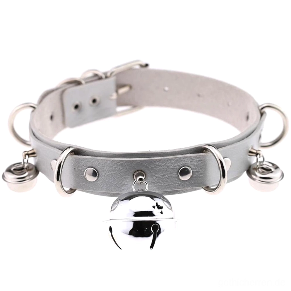 Hellgrau Gothic Glockenchoker mit Sternglocke und Nieten - unisex Leder Halskette, verstellbare Halsbandverschluss