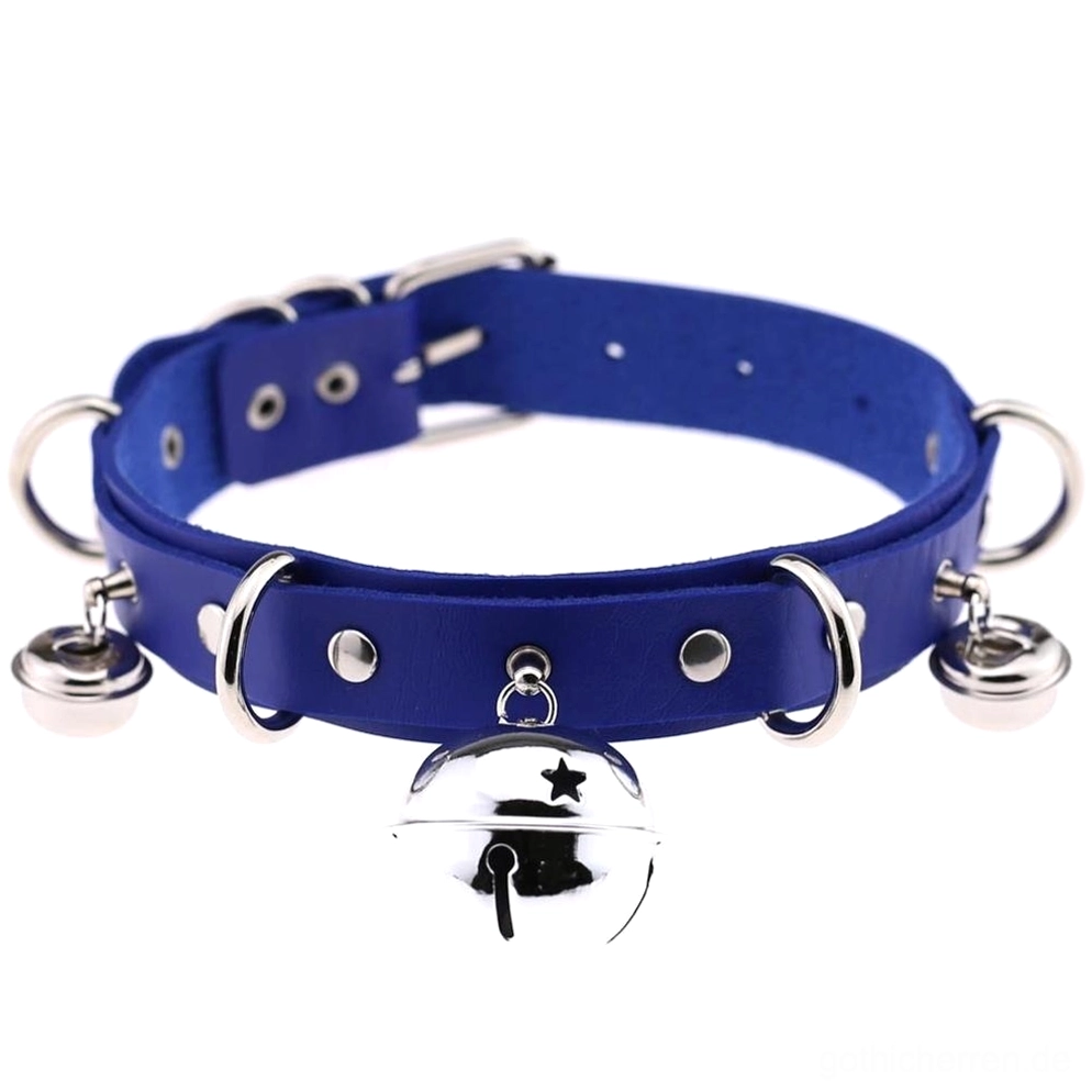 Königsblau Gothic Glockenchoker mit verstellbarem Riemen und Sternglocke - Vorderansicht Flachlage, unisex Halsband