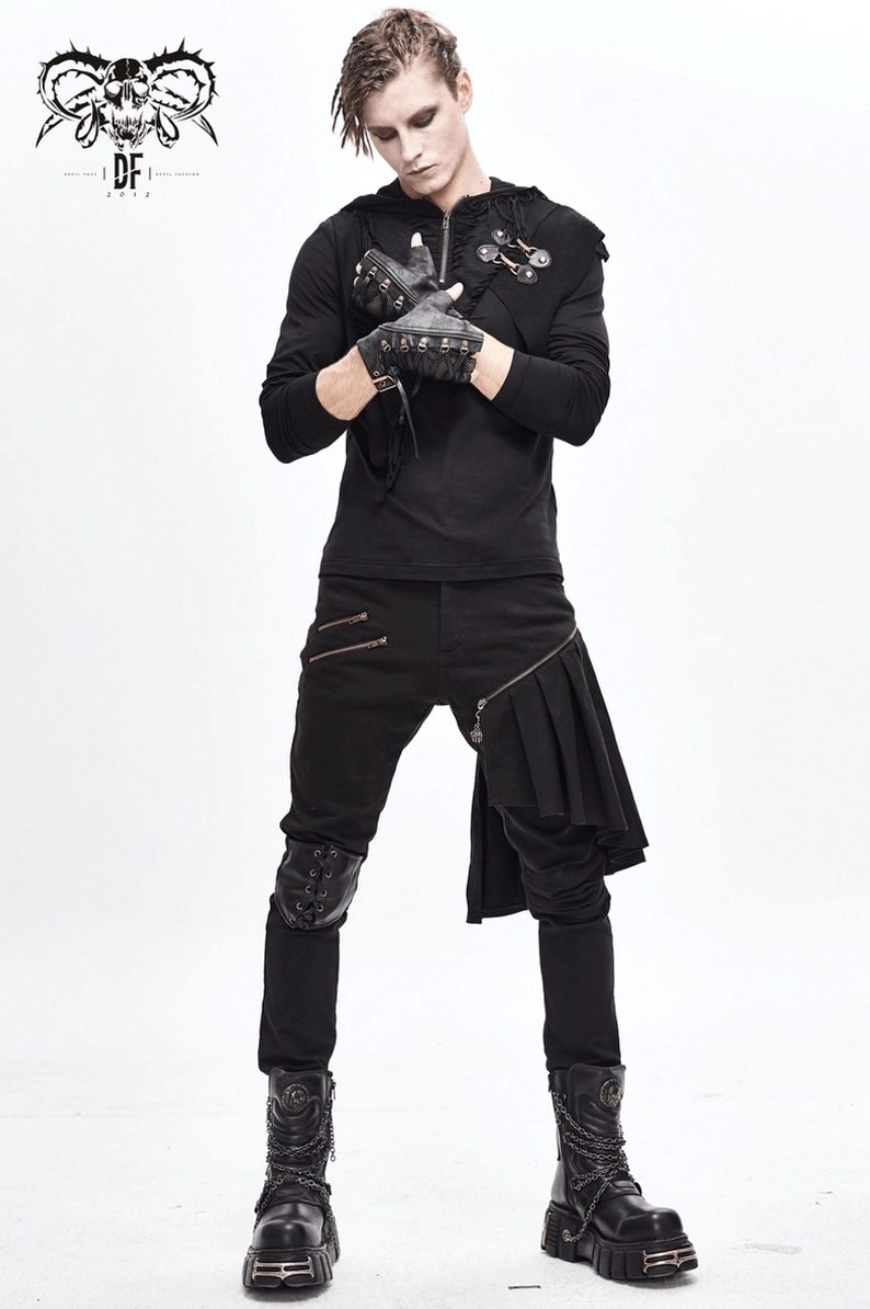 Schwarze Gothic Handschuhe Detail-Aufnahme von Schnürung und Metallbeschlag - Lace-Up Handschuh Hardware