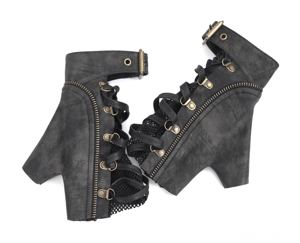Paar schwarze Gothic Handschuhe Flachansicht - Reißverschluss und Mesh-Konstruktion Flachlayout