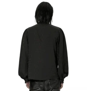 Gothic Hemd mit Dragon Scale Weberei von hinten am Model - komplette Silhouette mit Lederhose