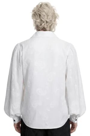 Gotisches besticktes Loose-Fit Hemd Rückansicht mit Yoke-Raffung und durchgehender Paisley-Stickerei