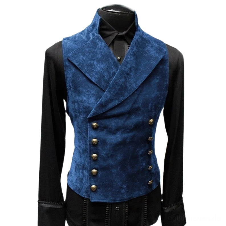 Marineblau Wildleder Herren Gothic Doppelreiher Anzugweste mit Messingbeschlag Hardware, Mitternachtselegnz formales Abendwear Design