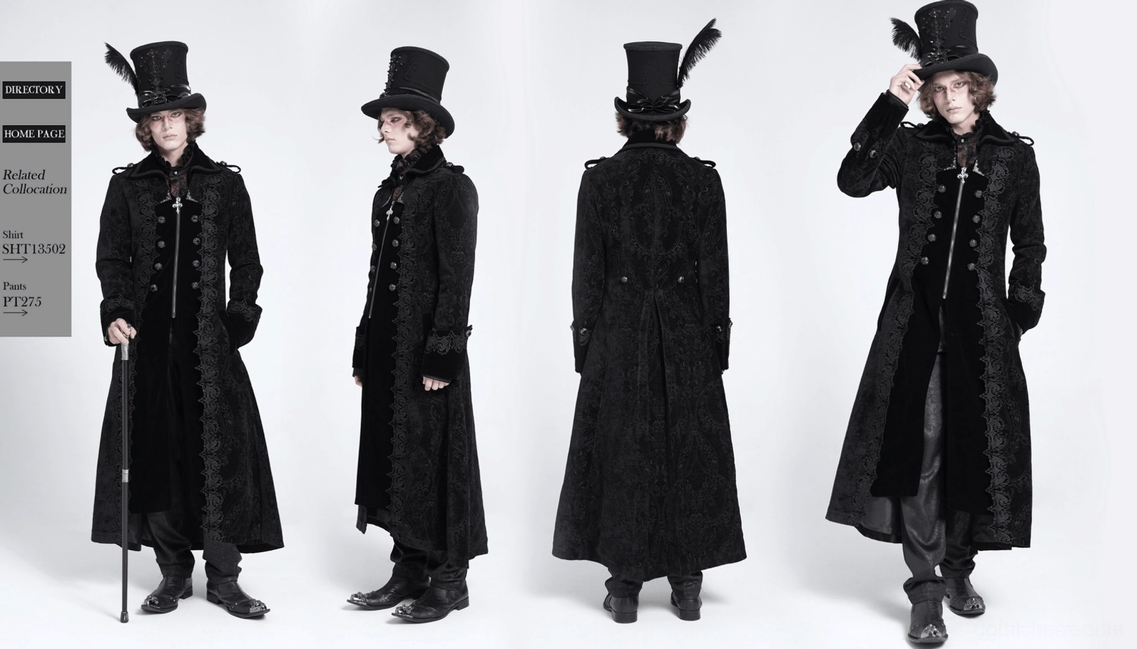 Gothic Herren-Frack vollständige Styling-Ansicht mit theatralischer Präsenz und Dunkelmode-Ästhetik-Präsentation