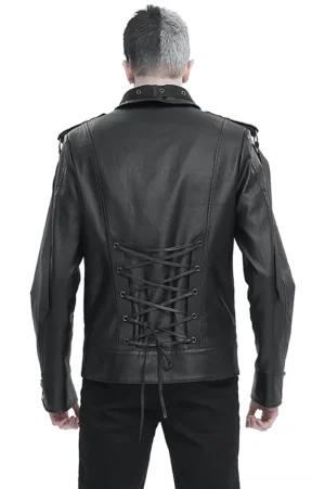 Schnürrücken Gothic-Jacke Rückansicht Ganzfigur mit Korsett-Schnürverschluss Metallösen auf weißem Hintergrund