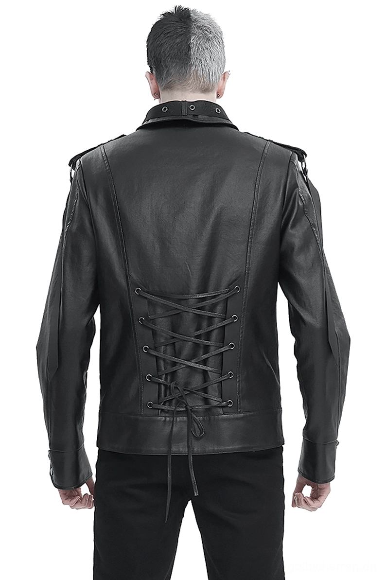 Schnürrücken Gothic-Jacke Rückansicht Ganzfigur mit Korsett-Schnürverschluss Metallösen auf weißem Hintergrund