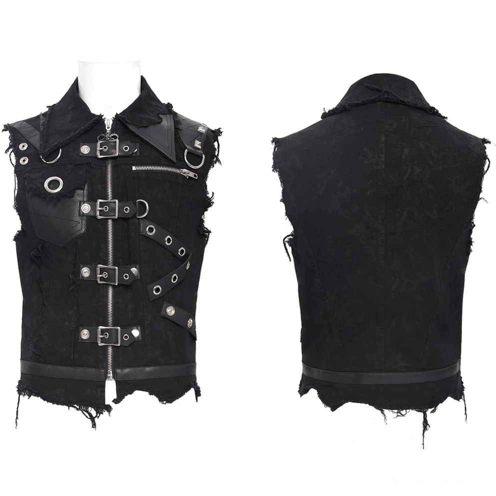 Gothic Industrial Weste Doppelansicht Flachlage Mannequin Vorder- und Rückseite Metallhardware
