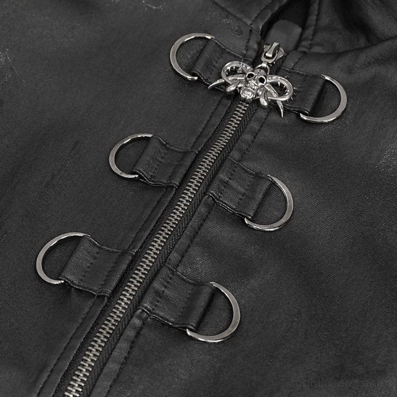 Gothic Stehkragen Jacke Kragen und Hardware - Skull-Reißverschluss mit mehreren D-Ring-Befestigungen für Kettenzubehör