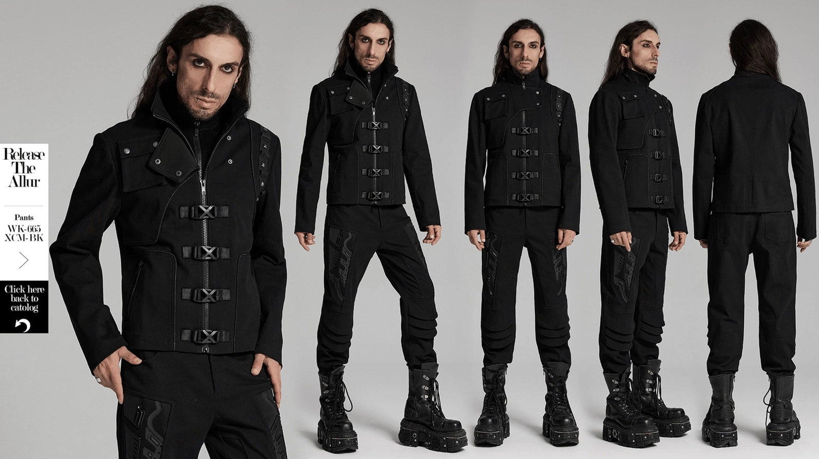 Rückdetailansicht der Gothic Jacke zeigt saubere Konstruktionsseams und minimalistische ästhetische Rückseiten-Gestaltung