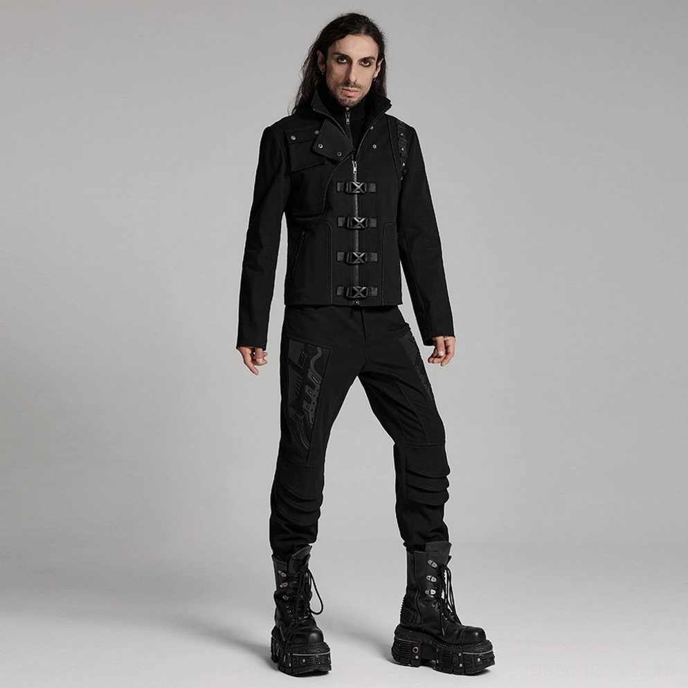 Seitenprofilansicht der Gothic Jacke zeigt tailierte Fitted-Silhouette und funktionales Reißverschluss-Design-Detail