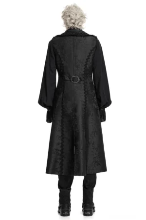 Gothic-Weste Rückenansicht mit dekorativer Taillen-Schnalle und ausgedehnter Maxi-Längen-Silhouette