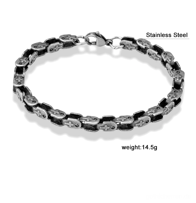 Nahaufnahme Details des dunklen Silber Gothic Kettenarmband für Herren – Edelstahl 14,5g Gewicht Industrial Textur Kettenstruktur