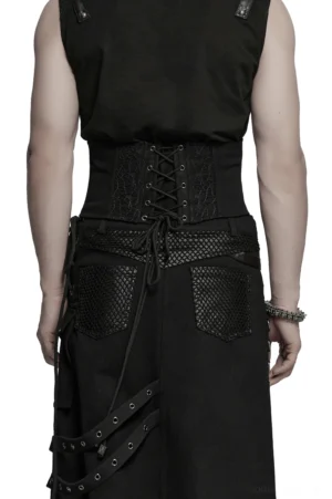 Gothic-Korsettgürtel Rückansicht zeigt Kreuzstich-Schnürung Rückendesign mit verstellbaren Schnüren und Netzstoff-Textur