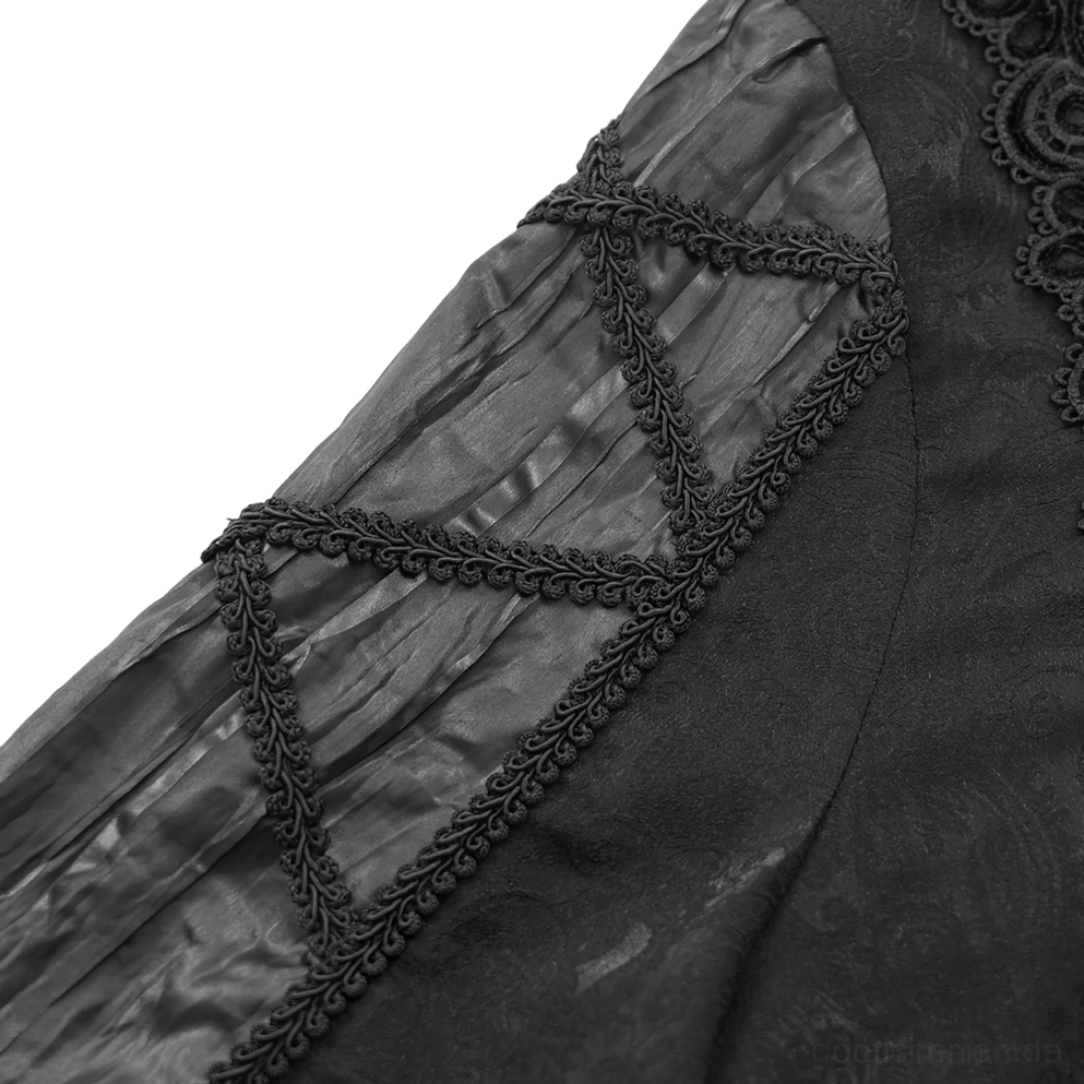 Schwarzes Gothic-Spitzen-Hemd Ärmel- und Manschettendetail mit ausgestelltem Glockenschnitt und Rüschenverzierung