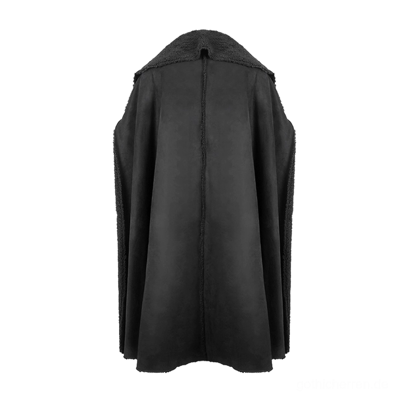 Rückansicht des Gothic-Langmantels mit solider Rückengestaltung, Fleecekragen-Trim und bodenländigem Design, perfekte Silhouette für dramatischen Look