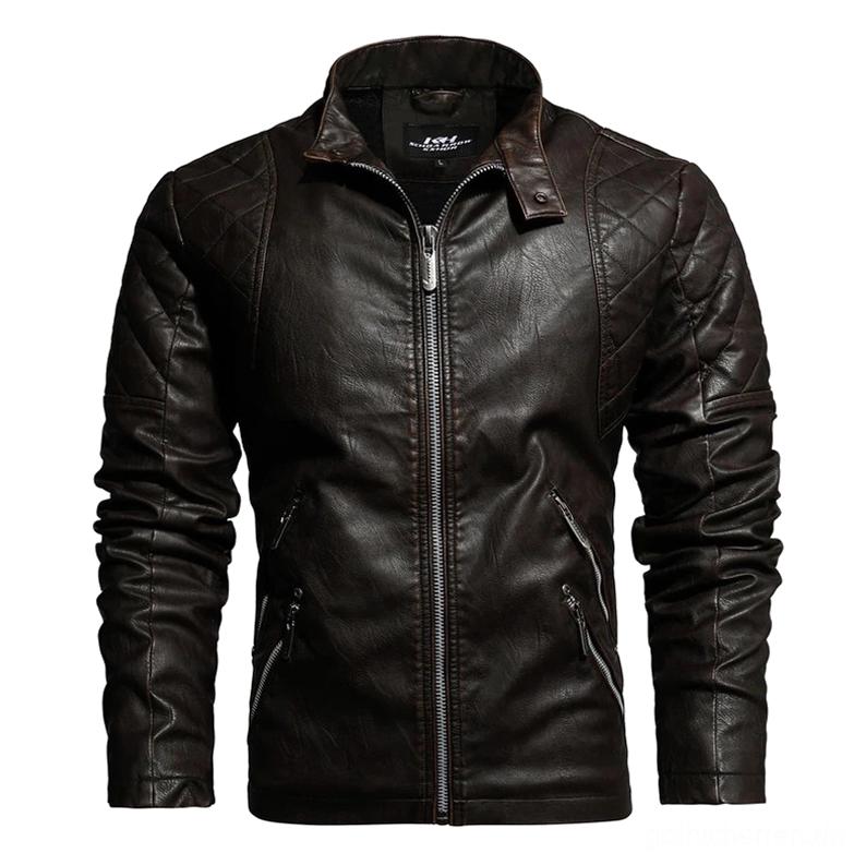 Dunkelbraun vintage Finish Gothic PU-Kunstleder Motorradjacke mit gesteppten Schulter-Paneelen, silberfarbene Metallreißverschlüsse und duale Seitentaschen, authentische Biker-Ästhetik für Alternative Fashion