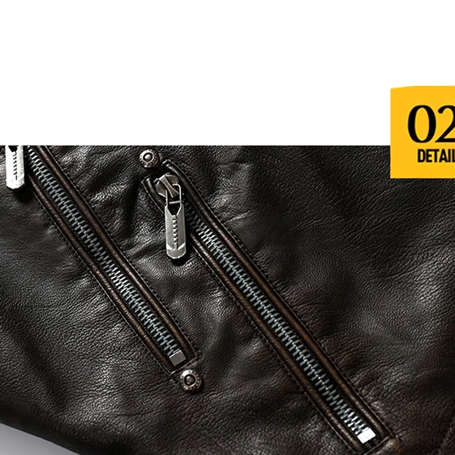 Detail-Aufnahme von Gothic Motorrad-Kunstleder Jacke mit Fokus auf Metallbeschläge, Präzisions-Nähte und Premium-Kunstleder Konstruktion, zeigt Handwerk und Qualität