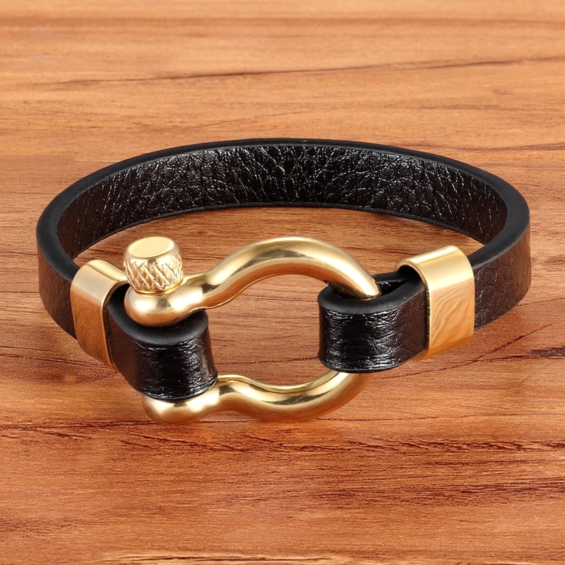 Schwarzes echtes Leder Gothic-Armband mit verstellbarem Kreis-Toggle-Verschluss - unisex Alternative-Schmuck Handwerk minimalismus