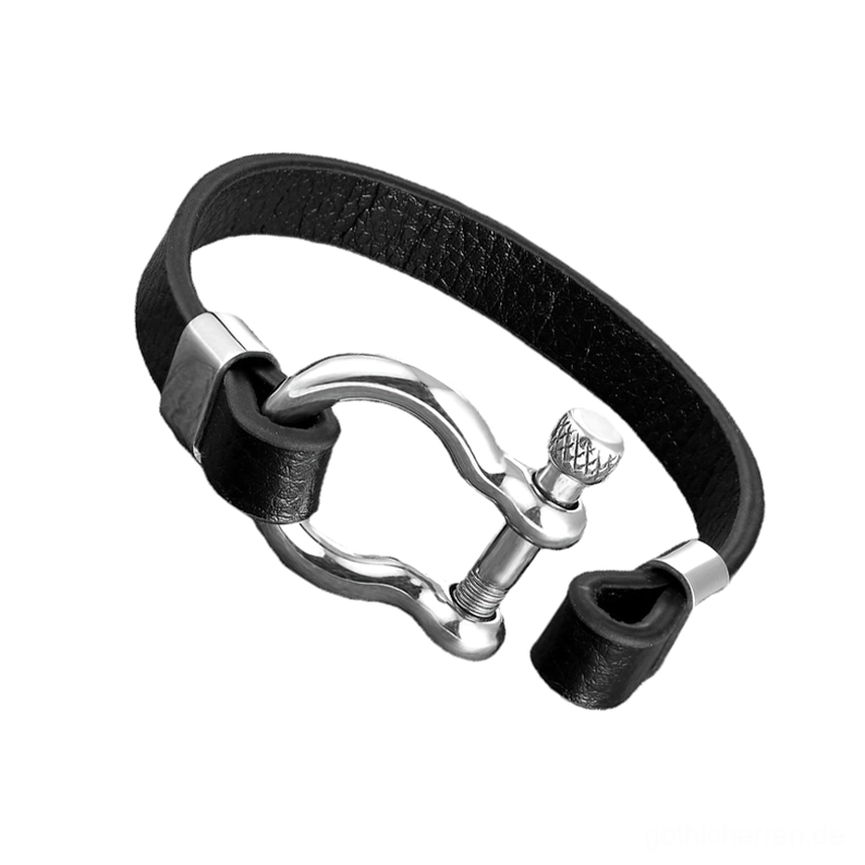 Silber-und-Schwarz zweifarbiges Gothic-Kreis-Toggle-Lederarmband - zeitgenössische dunkle Ästhetik mit gehärtetem Edelstahl-Verschluss