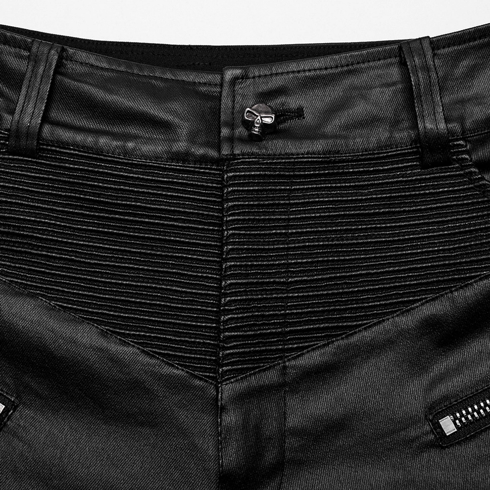 Nahaufnahme der Gothic Hosen-Taillendetail mit Knopflochfly und verstärkten Schlaufenrippen
