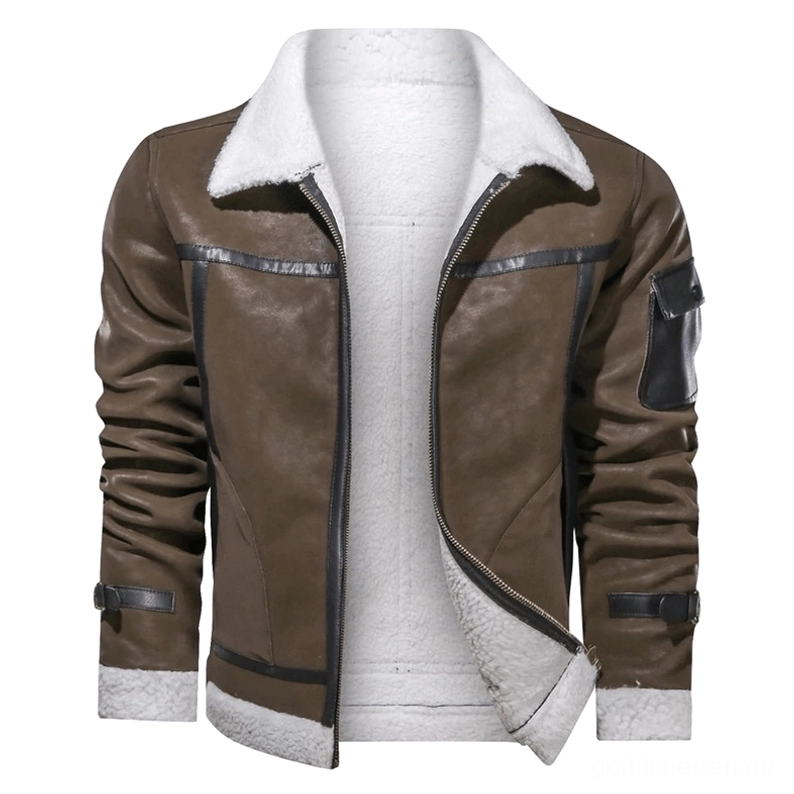 Nahaufnahme-Detail der Gothic Lederjacke zeigt Ärmel-Pattentasche-Funktionalität, Reißverschluss-Mechanik und Lederqualität