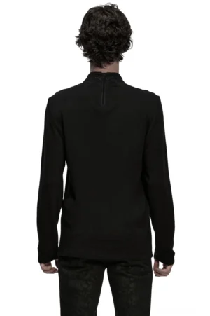 Gothic Sweatshirt Rückansicht mit verborgenem Metallreißverschluss und geripptem Strickstoff – Rückansicht ganzkörpig auf Modell