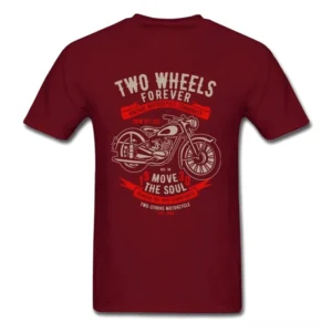Bordeaux-Rot Gothic Motorrad T-Shirt Vintage Biker Print Rückansicht Detail Flachaufnahme Premium Baumwolle