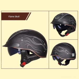 Mehrere Ansichten Gothic Flame Motorradhelm verschiedene Perspektiven rote Schnellverschluss-Schnallen DOT Zertifizierung