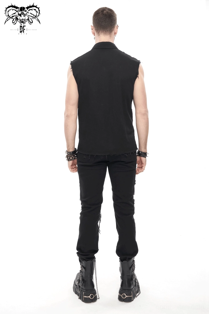 Gotisches Muskelshirt Stoff-Textur und Webart-Detail auf schwarzem hochwertigem Baumwoll-Material zeigt handwerkliche Qualität