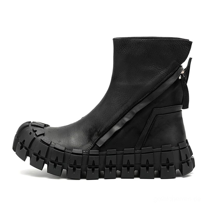 Gothic-Plattformstiefel mit diagonalem Seitenpaneel, verstärkter Zehenkappe und dicker Gummisohle für Schwerlasteinsatz