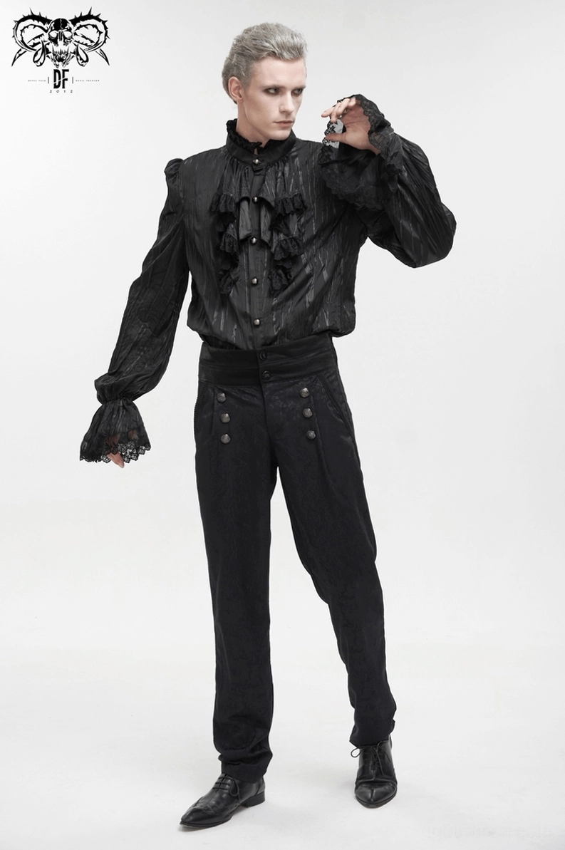 Herren-Gothic-Puffärmel-Hemd zeigt komplettes Design mit abnehmbaren Ketten und anpassbaren Gothic-Styling-Optionen Customization