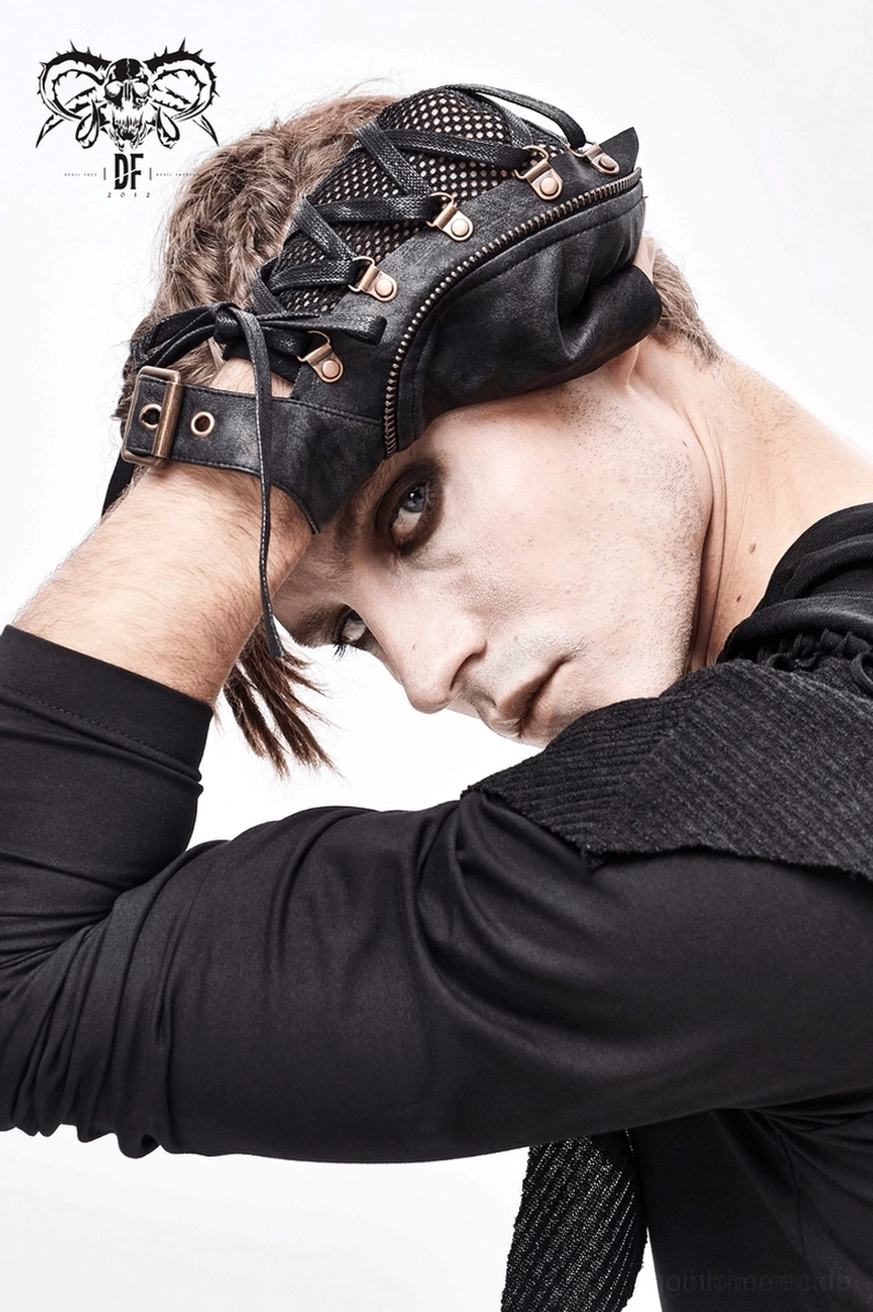 Gothic Punk Handschuhe mit Nieten und Mesh-Konstruktion - Seitenansicht Fingerlose Punk-Goth-Handschuhe