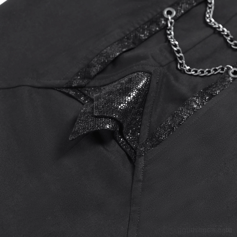 Gothic Punk Schlaghose Kettenanbringung und Metallhardware am strukturierten Taillenbund - Detailaufnahme