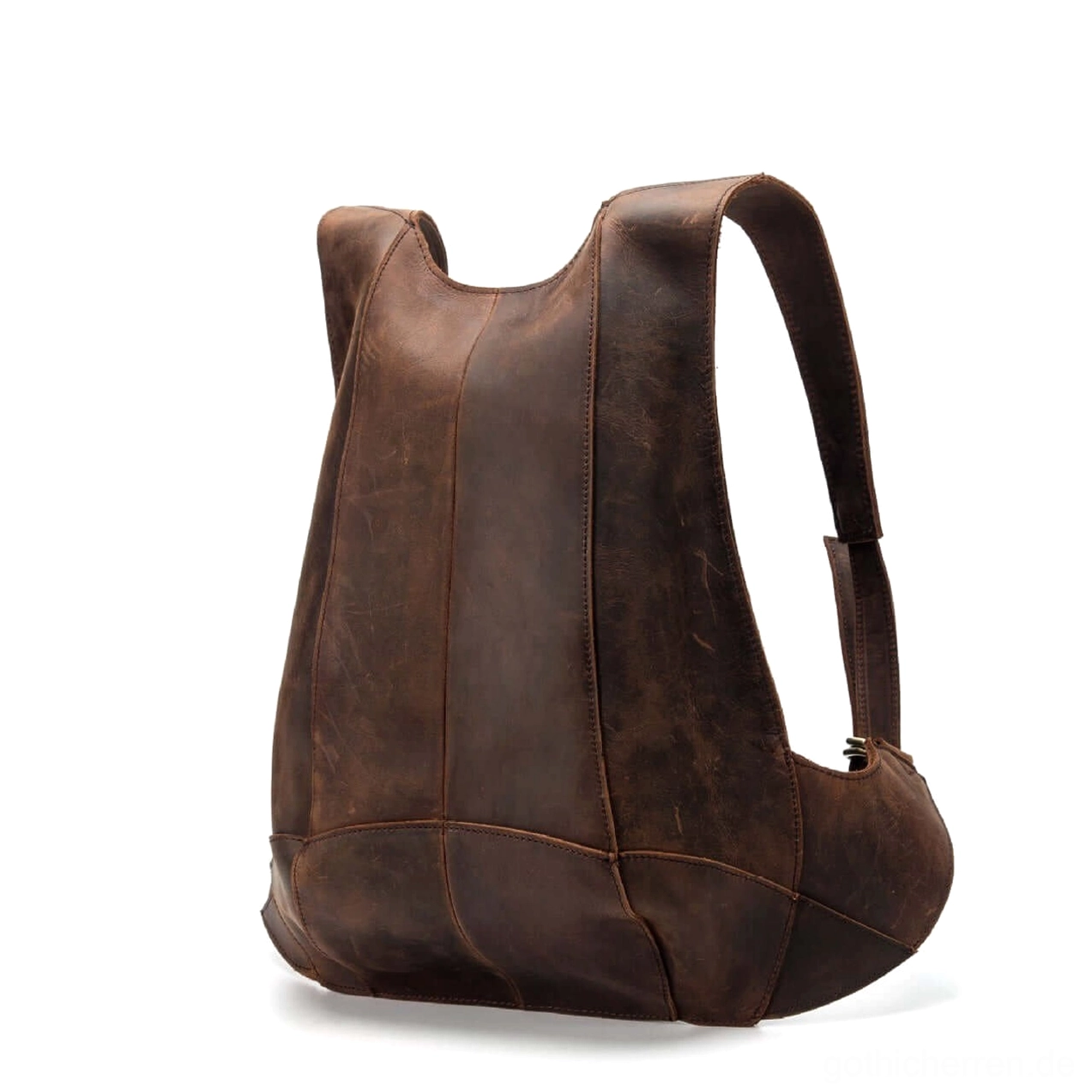 Vintage echtes Rindleder Gothic Rucksack Hinteransicht dunkelbraun distressed Leder Panelstitch Design handwerkliche Verarbeitung