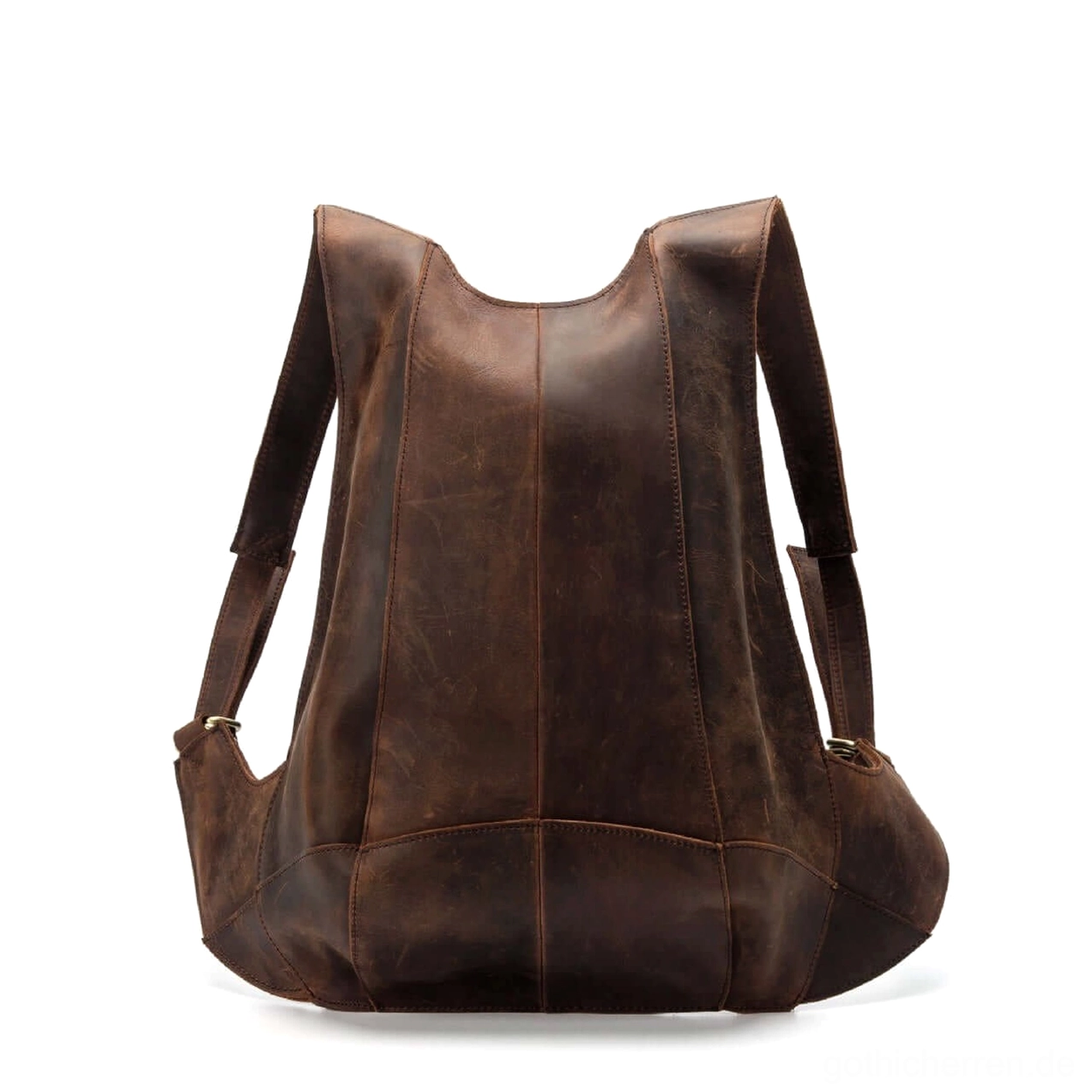 Dunkelbraun echtes Leder Gothic Rucksack direkte Hinteransicht vollständige Panelkonstruktion strukturierte Silhouette distressed Finish