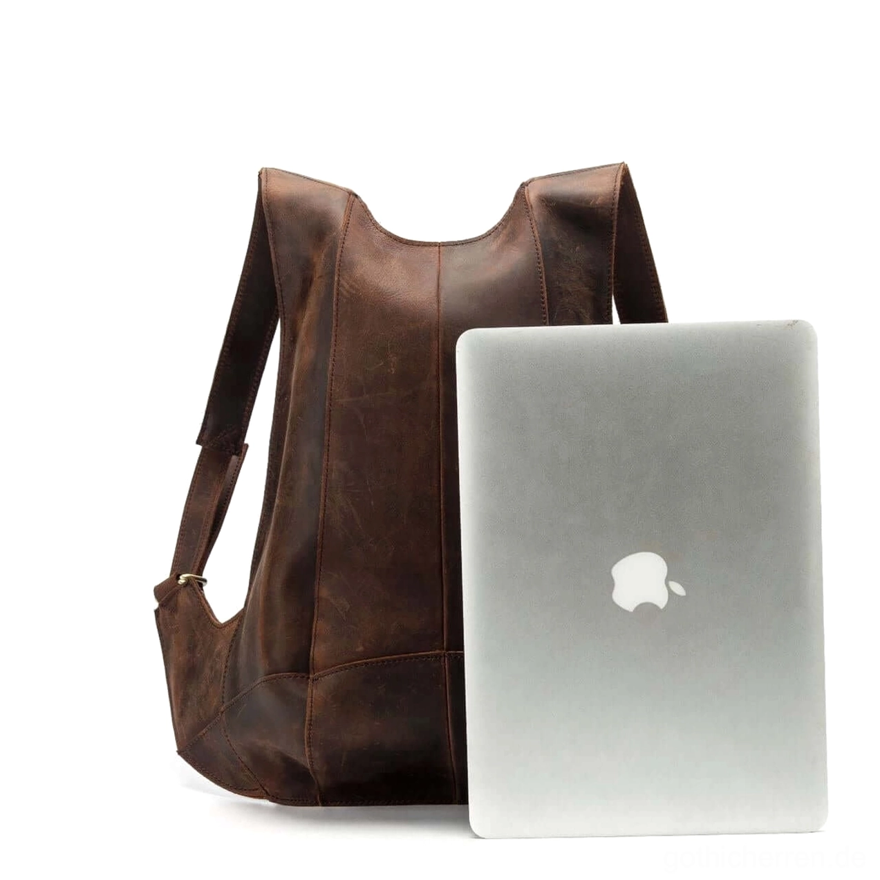 Braun echtes Leder Gothic Rucksack Innenansicht Reißverschlusstaschen Anti-Diebstahl Abteilungen Organisationsfächer Sicherheitsdesign