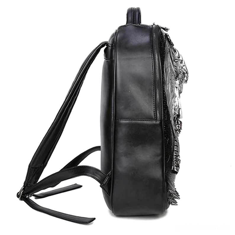 Kunstleder-Textur und verniete Hardware des Gothic Rucksack Design Oberflächenstruktur und Verarbeitung