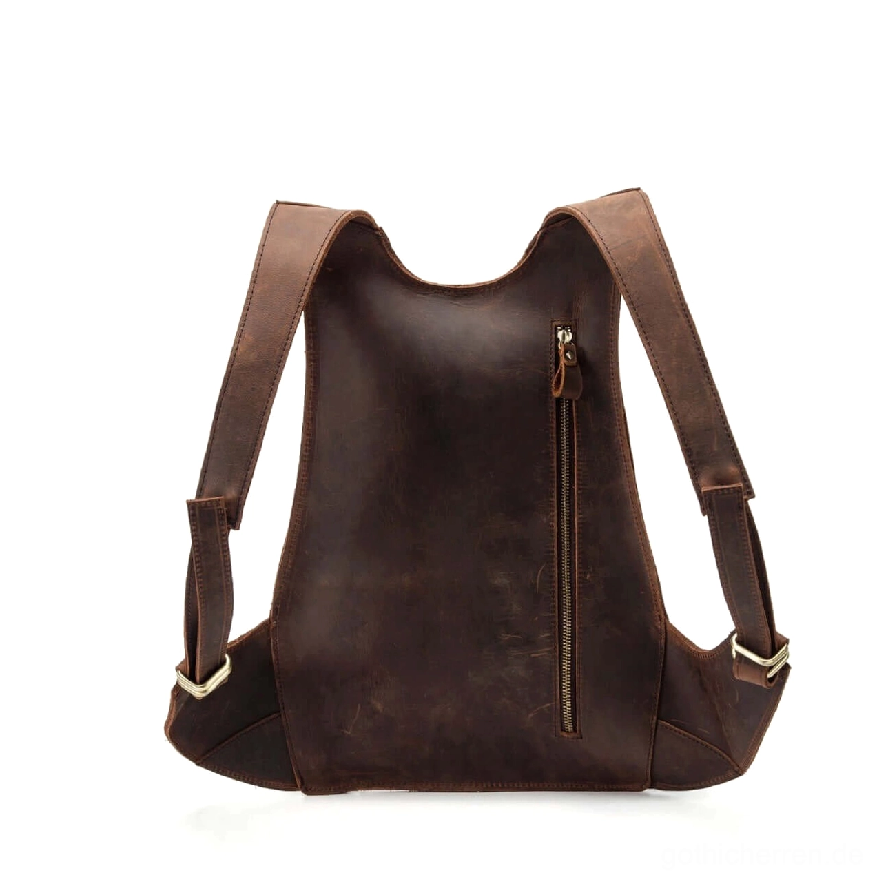 Gothic echtes Leder Rucksack Nahaufnahme Prägungstextur dunkelbraun Leder Handwerk Detail dimensionale Oberflächenstruktur Qualitätsmerkmal